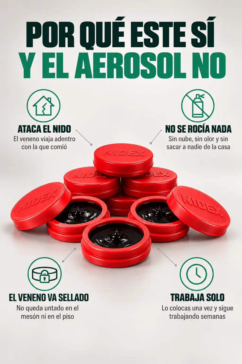 Por qué el cebo sí y el aerosol no: ataca el nido, no se rocía, va sellado y trabaja solo